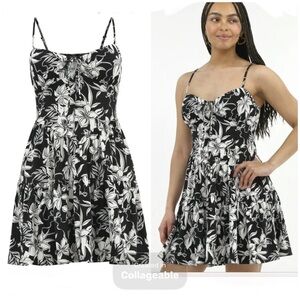 NWT No Boundaries Black & White Floral Sweetheart Corset Mini Dress, Sz XL 16-18